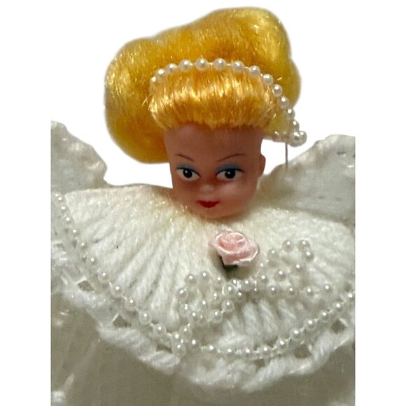 Plastic Canvas Vintage Christmas Angel Roses Blonde Hair Tree Topper Decor - Picture 2 of 7
